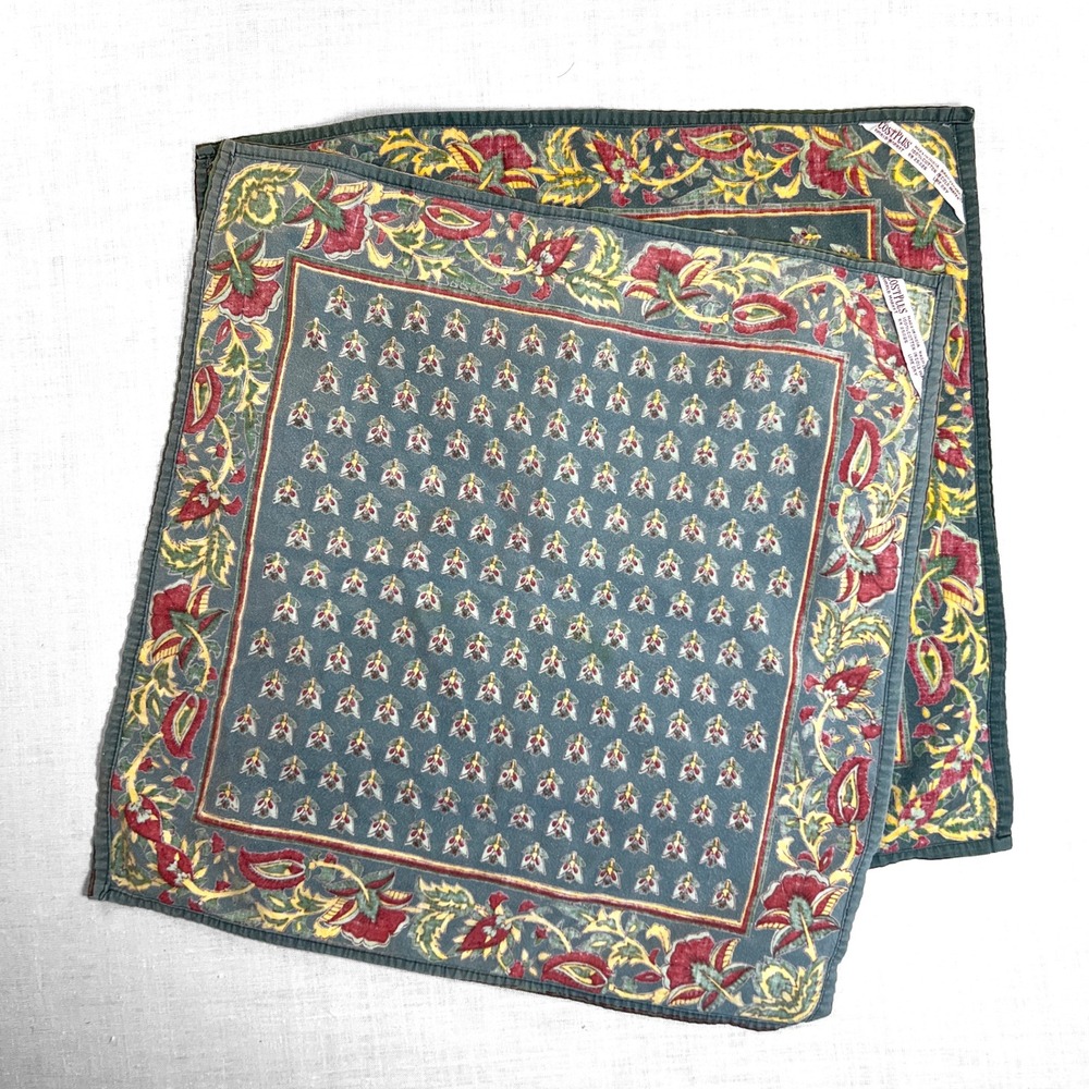 VTG Cost Plus World Market Dinner Napkins Blue Floral Cotton Set Of 2 India 18"‎